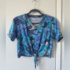 Blue Floral Fish Print Women's Top